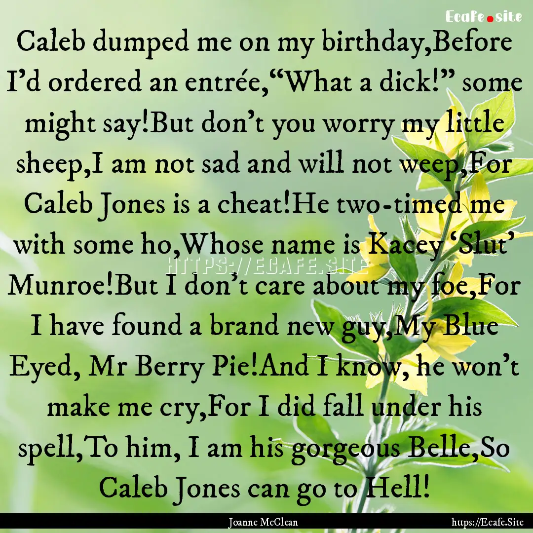 Caleb dumped me on my birthday,Before I’d.... : Quote by Joanne McClean