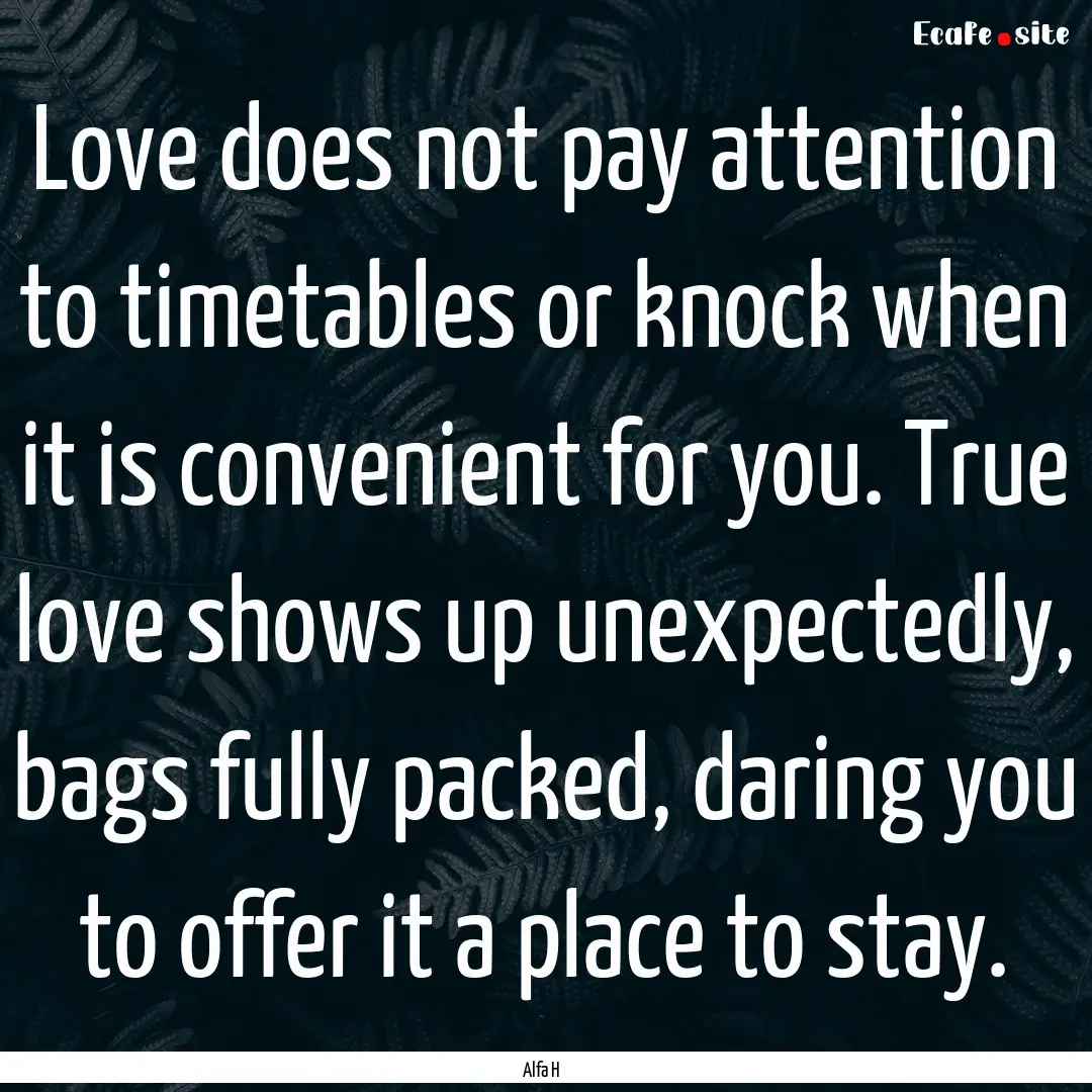 Love does not pay attention to timetables.... : Quote by Alfa H