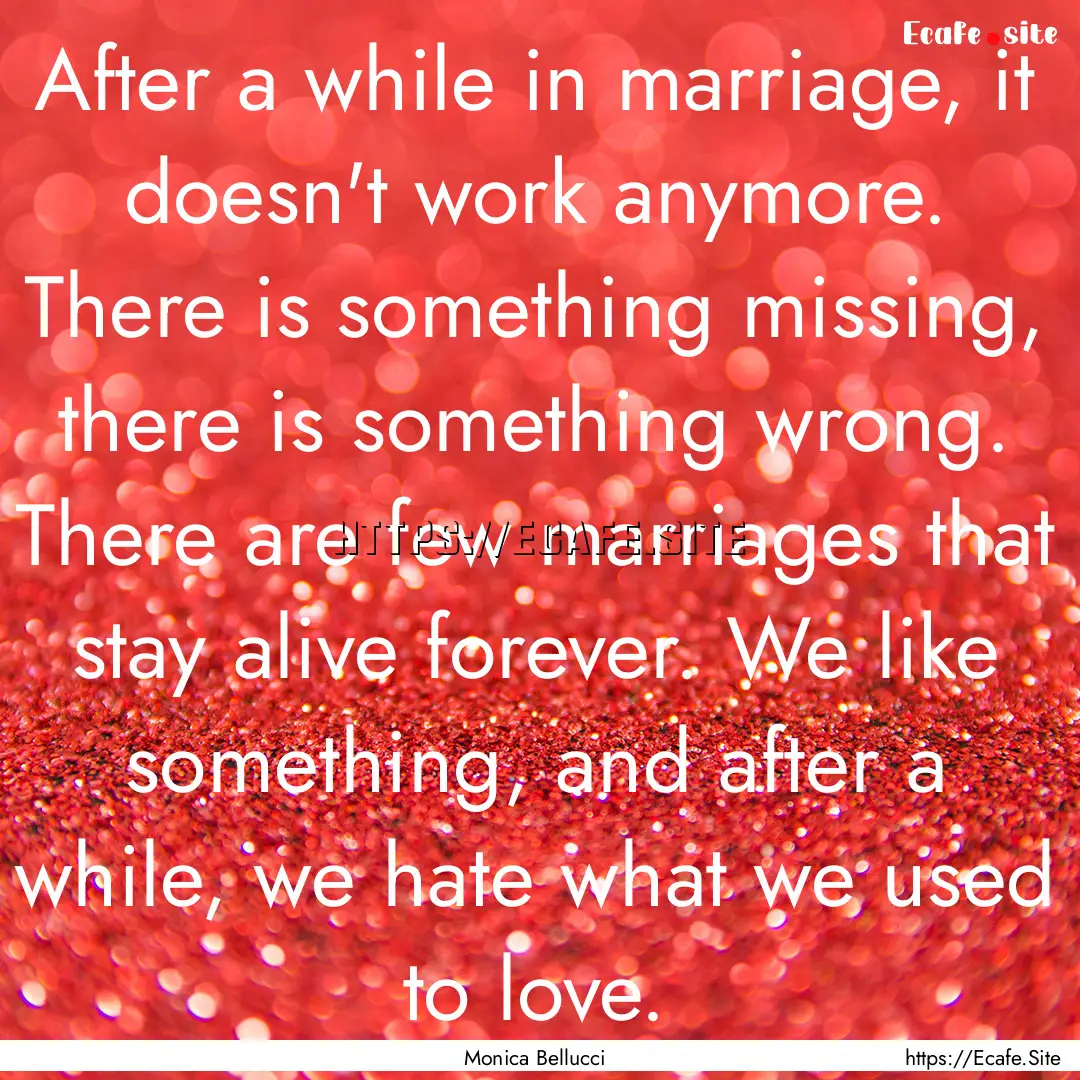 After a while in marriage, it doesn't work.... : Quote by Monica Bellucci