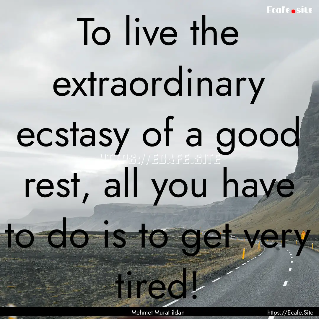 To live the extraordinary ecstasy of a good.... : Quote by Mehmet Murat ildan