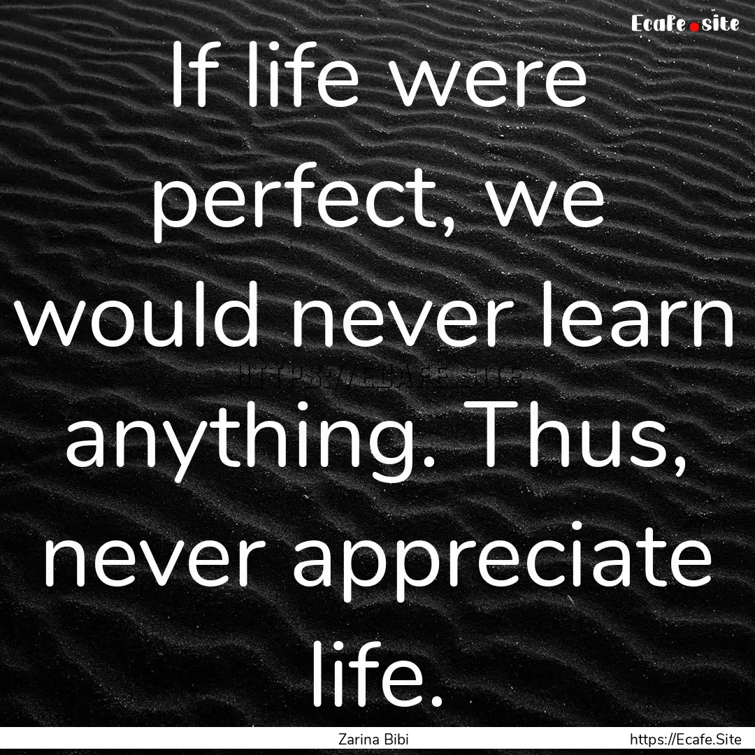 If life were perfect, we would never learn.... : Quote by Zarina Bibi