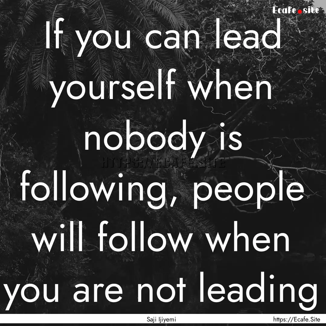 If you can lead yourself when nobody is following,.... : Quote by Saji Ijiyemi