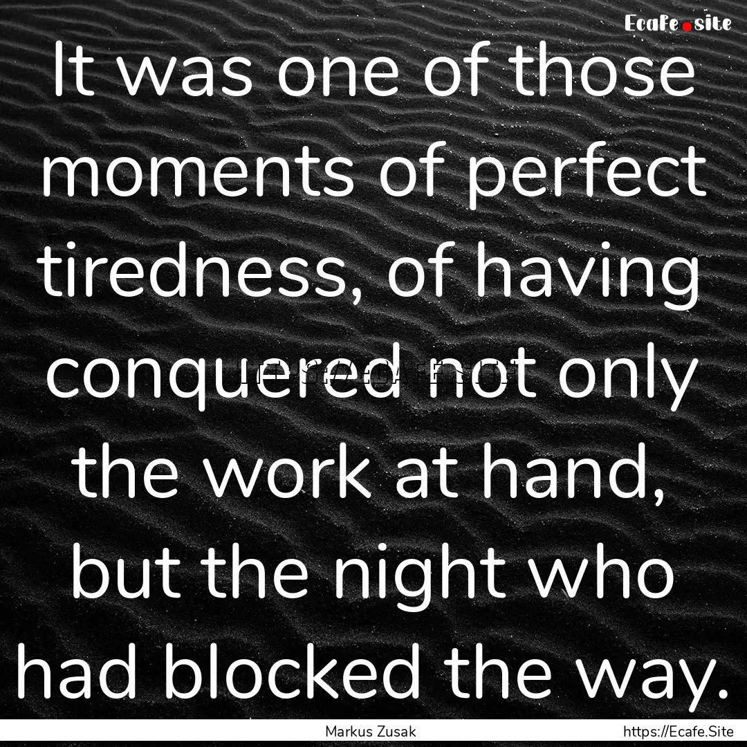 It was one of those moments of perfect tiredness,.... : Quote by Markus Zusak