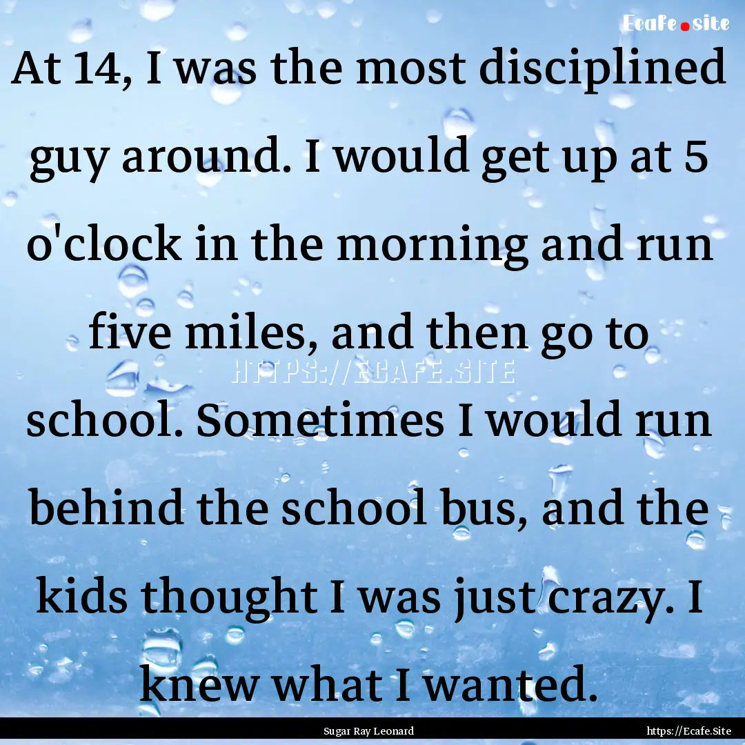 At 14, I was the most disciplined guy around..... : Quote by Sugar Ray Leonard