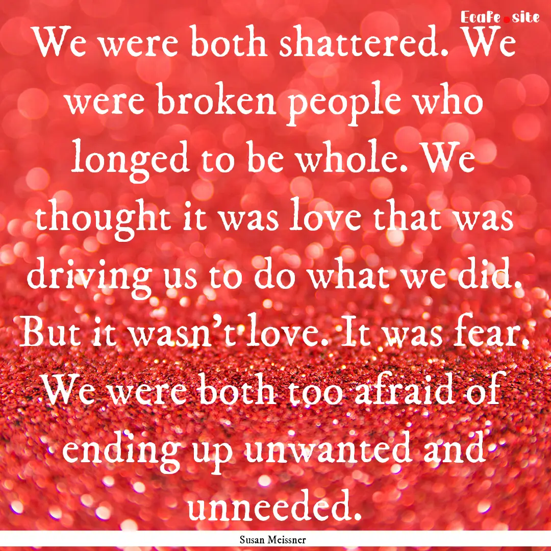 We were both shattered. We were broken people.... : Quote by Susan Meissner