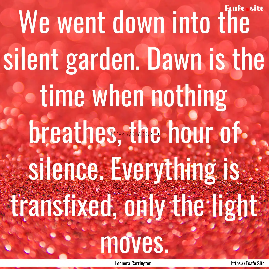 We went down into the silent garden. Dawn.... : Quote by Leonora Carrington