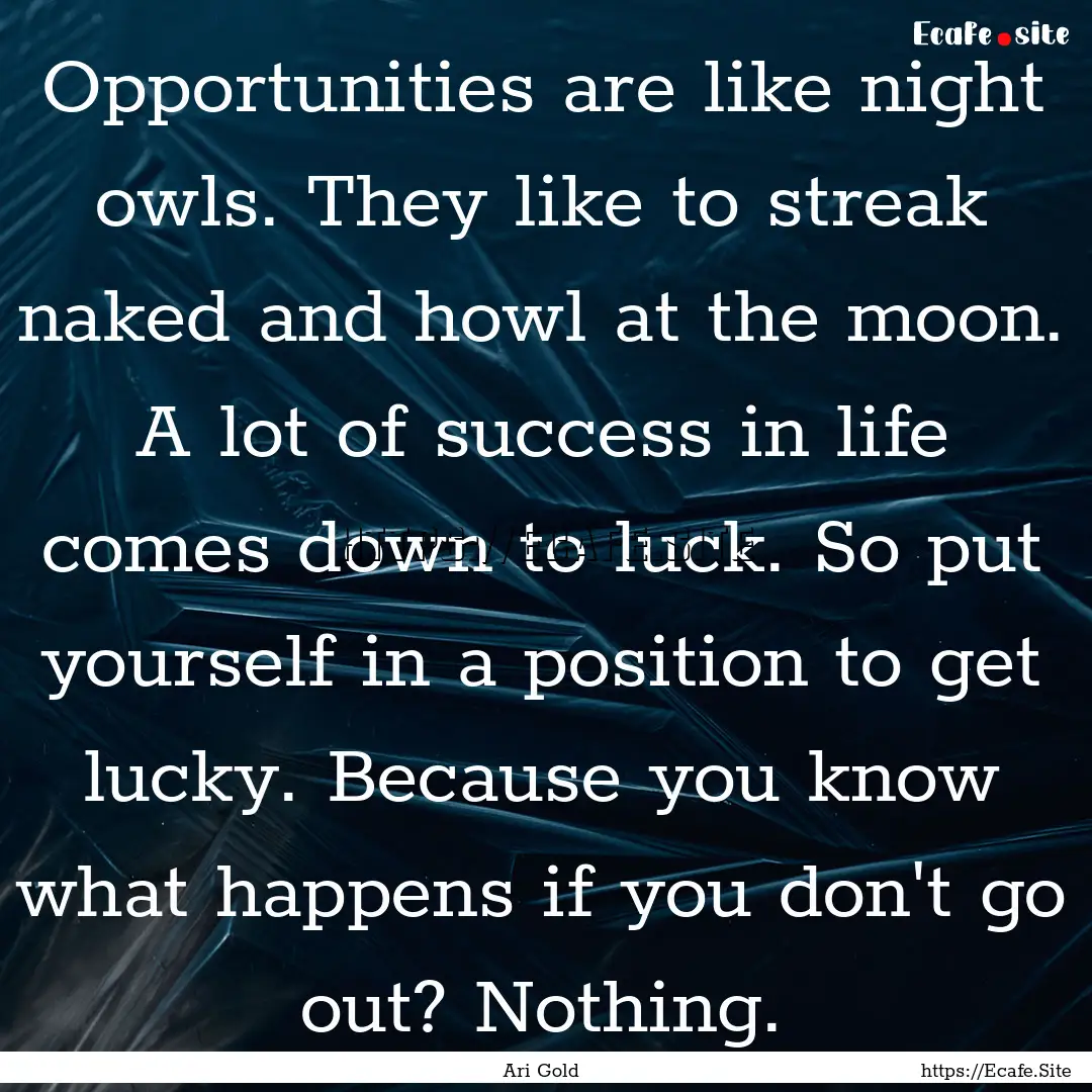 Opportunities are like night owls. They like.... : Quote by Ari Gold