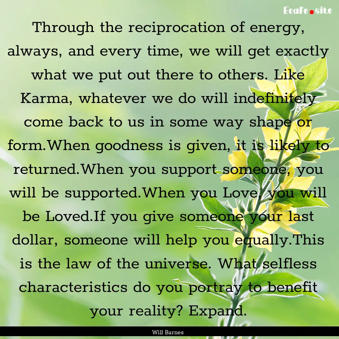 Through the reciprocation of energy, always,.... : Quote by Will Barnes