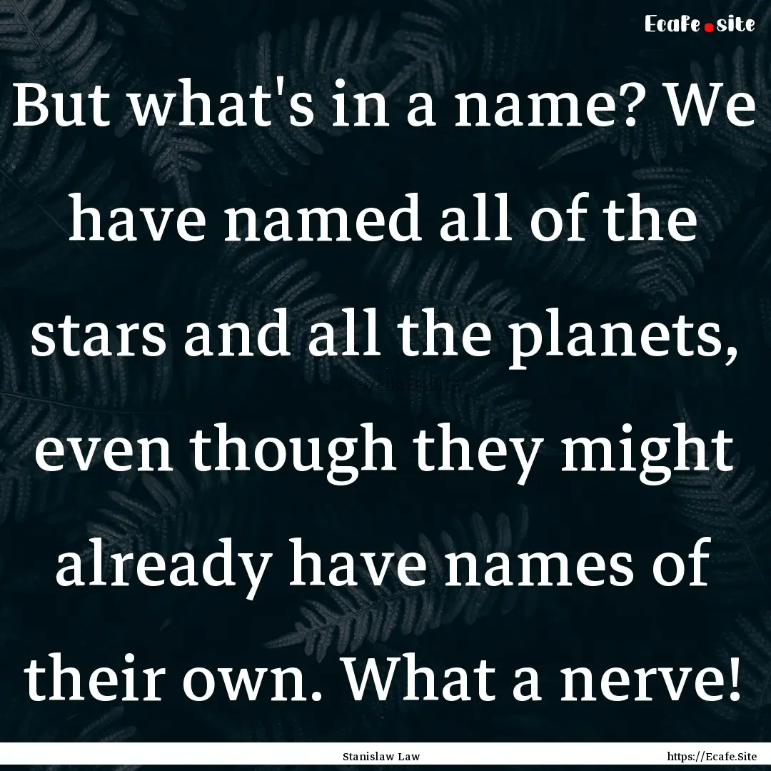 But what's in a name? We have named all of.... : Quote by Stanislaw Law