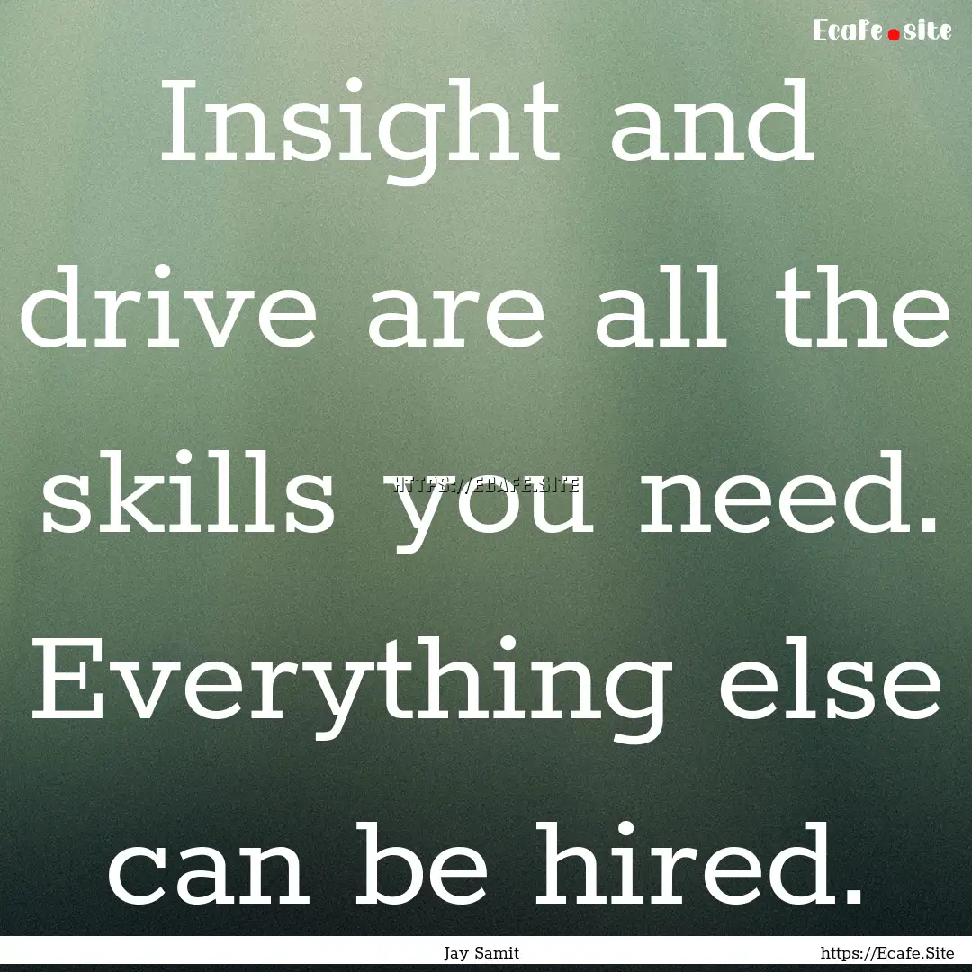 Insight and drive are all the skills you.... : Quote by Jay Samit