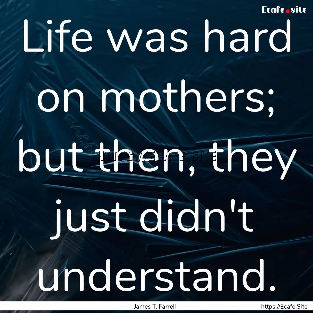 Life was hard on mothers; but then, they.... : Quote by James T. Farrell