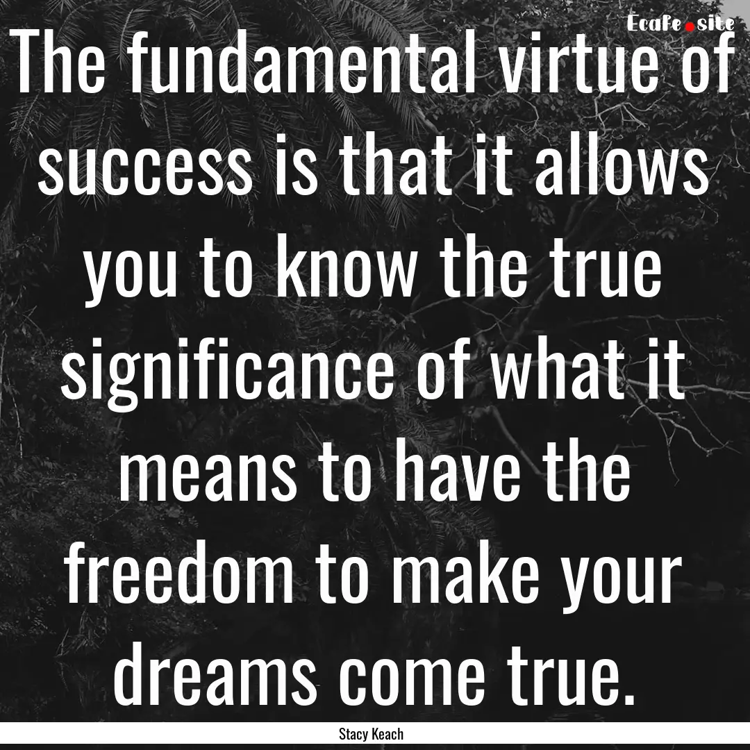 The fundamental virtue of success is that.... : Quote by Stacy Keach