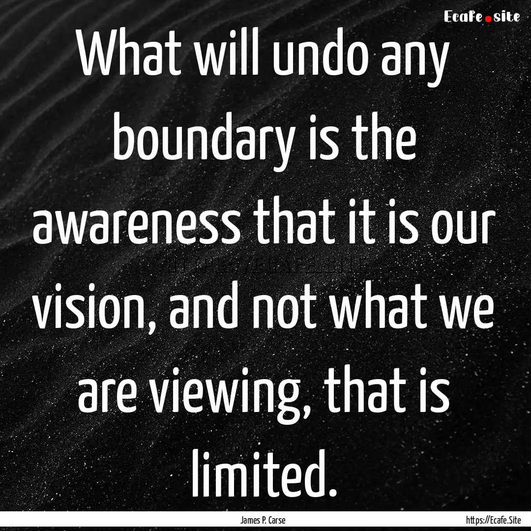 What will undo any boundary is the awareness.... : Quote by James P. Carse