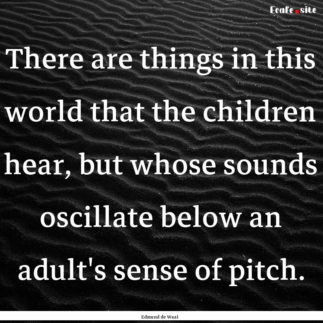 There are things in this world that the children.... : Quote by Edmund de Waal