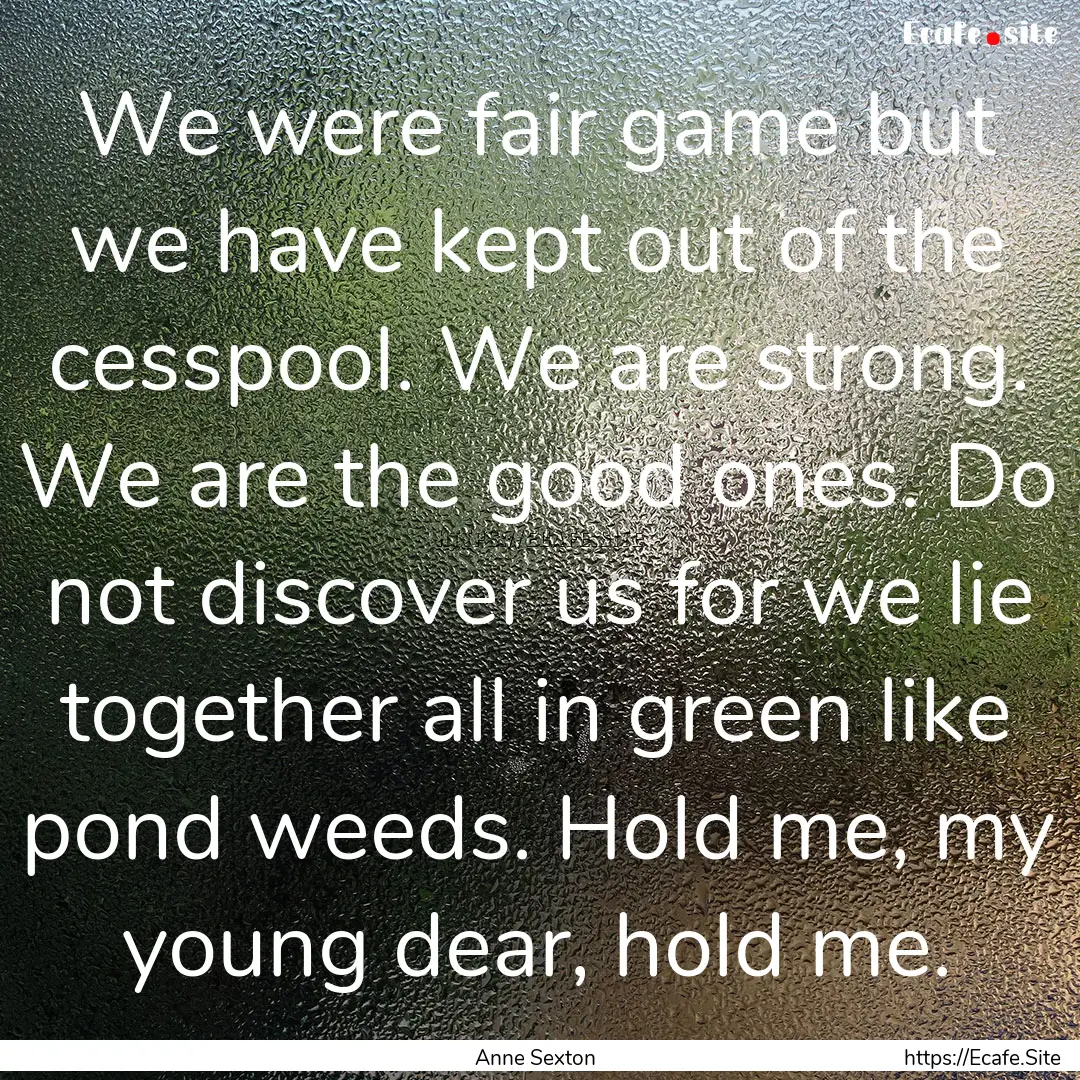 We were fair game but we have kept out of.... : Quote by Anne Sexton