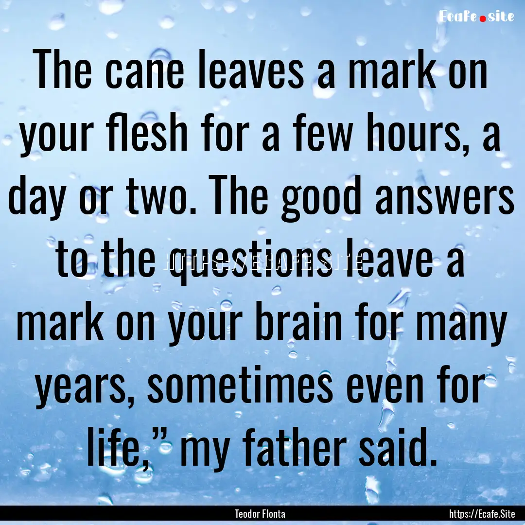 The cane leaves a mark on your flesh for.... : Quote by Teodor Flonta