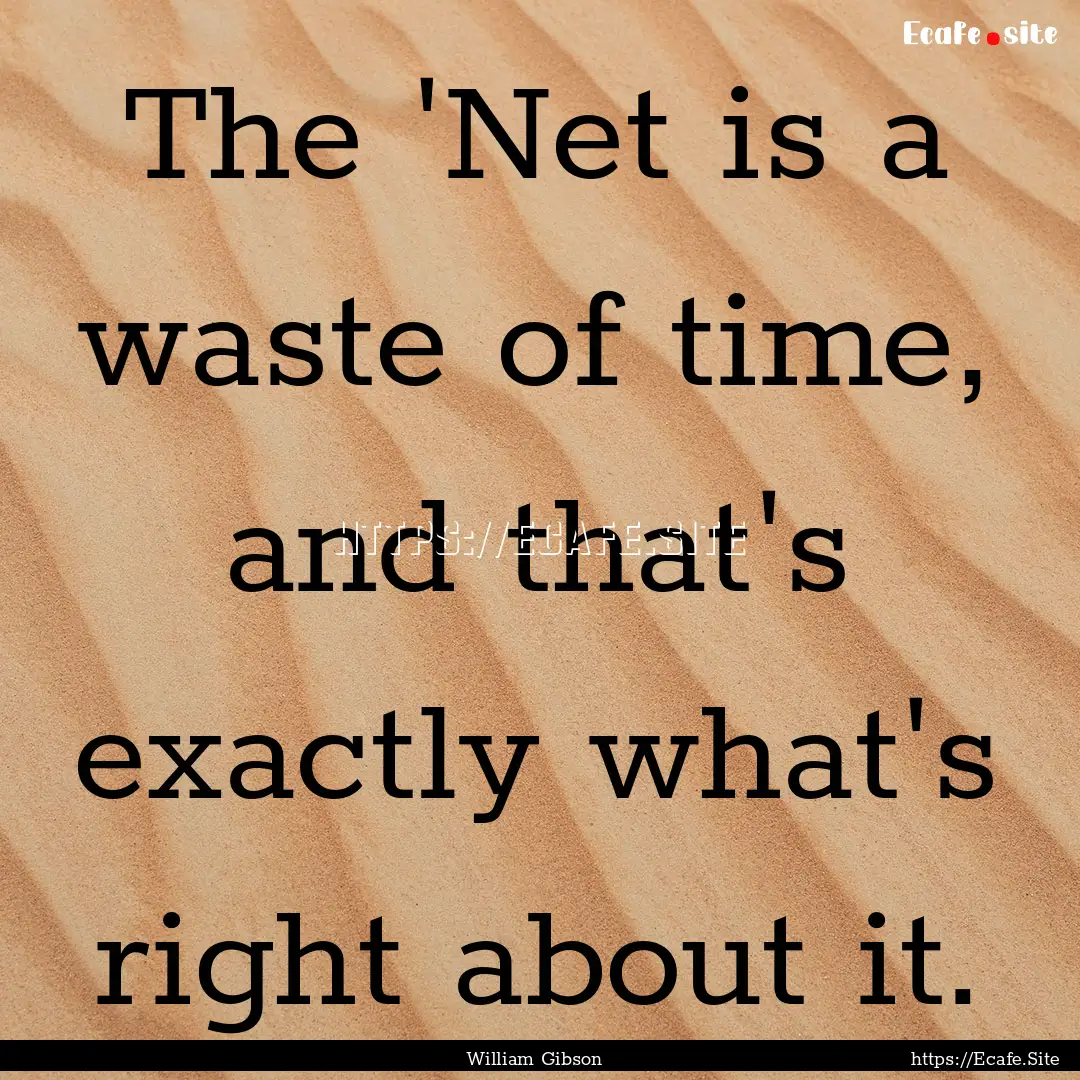 The 'Net is a waste of time, and that's exactly.... : Quote by William Gibson