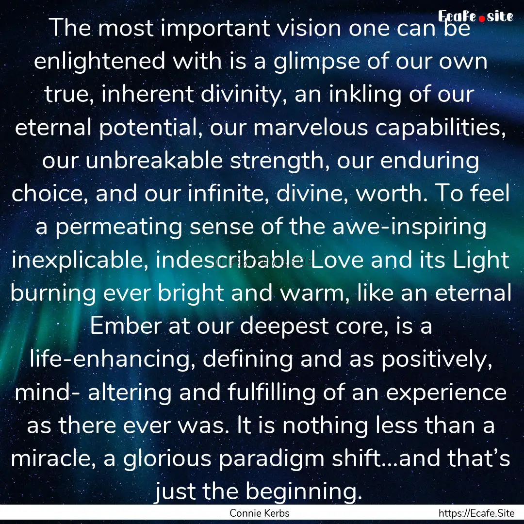 The most important vision one can be enlightened.... : Quote by Connie Kerbs