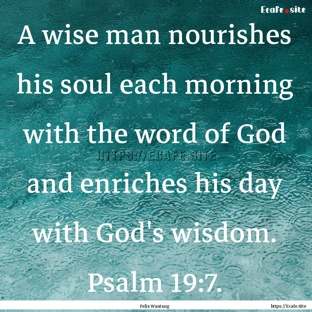 A wise man nourishes his soul each morning.... : Quote by Felix Wantang