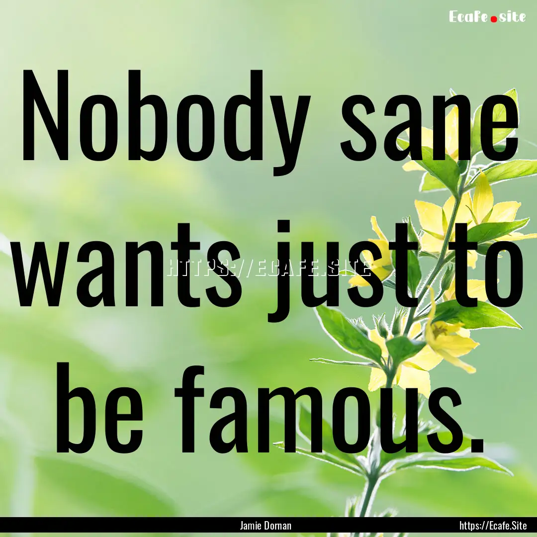 Nobody sane wants just to be famous. : Quote by Jamie Dornan