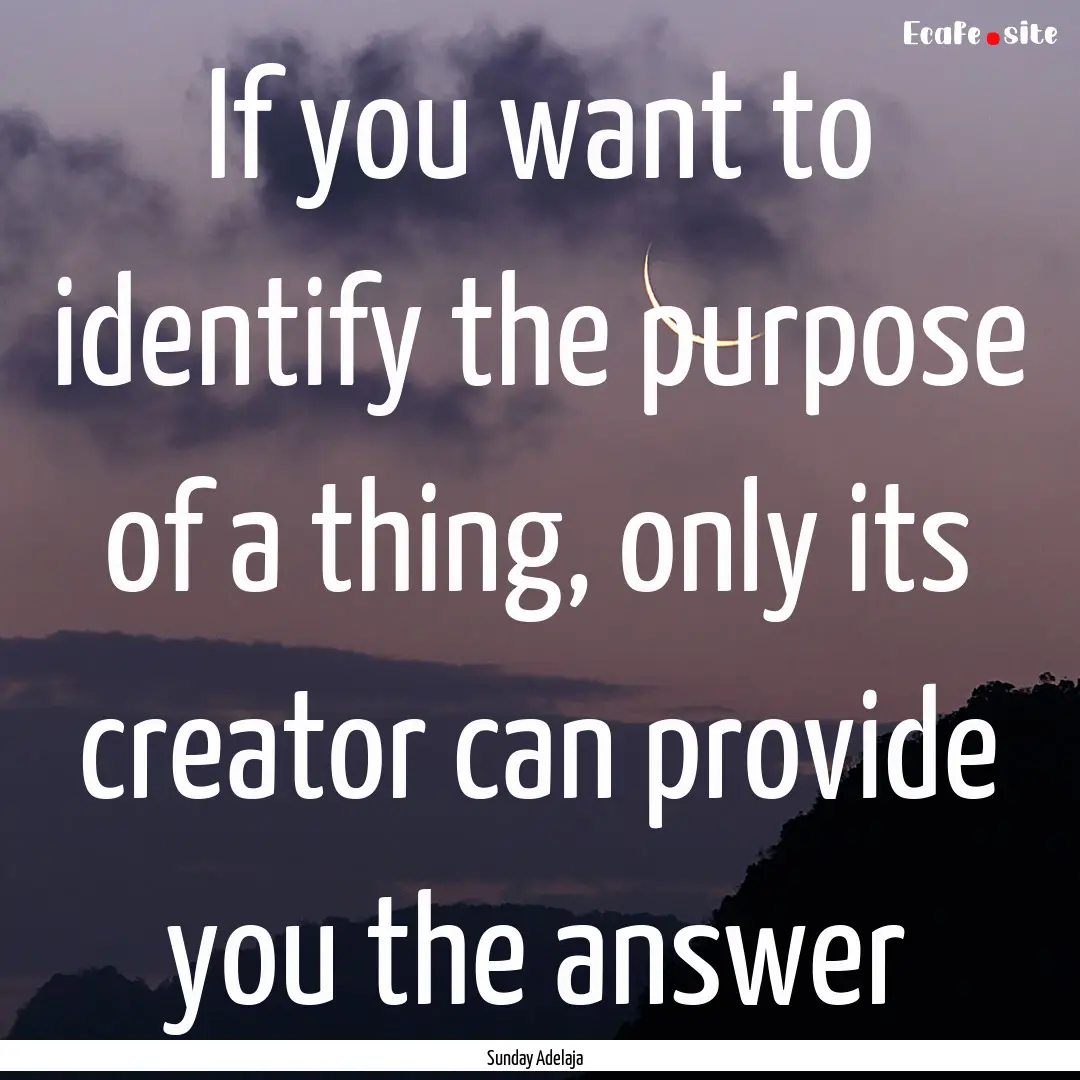 If you want to identify the purpose of a.... : Quote by Sunday Adelaja