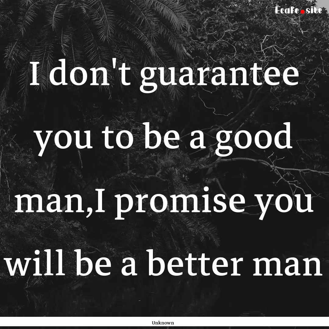 I don't guarantee you to be a good man,I.... : Quote by Unknown