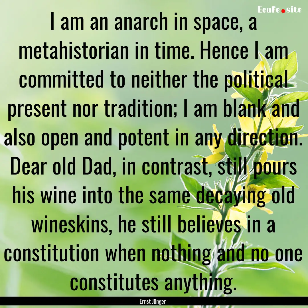 I am an anarch in space, a metahistorian.... : Quote by Ernst Jünger