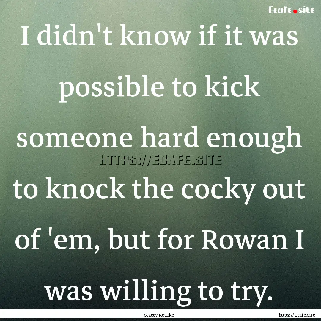 I didn't know if it was possible to kick.... : Quote by Stacey Rourke