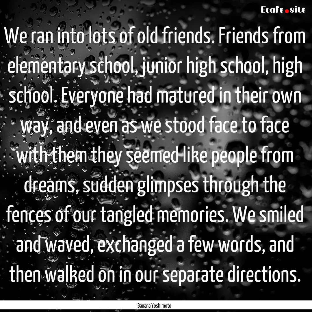 We ran into lots of old friends. Friends.... : Quote by Banana Yoshimoto