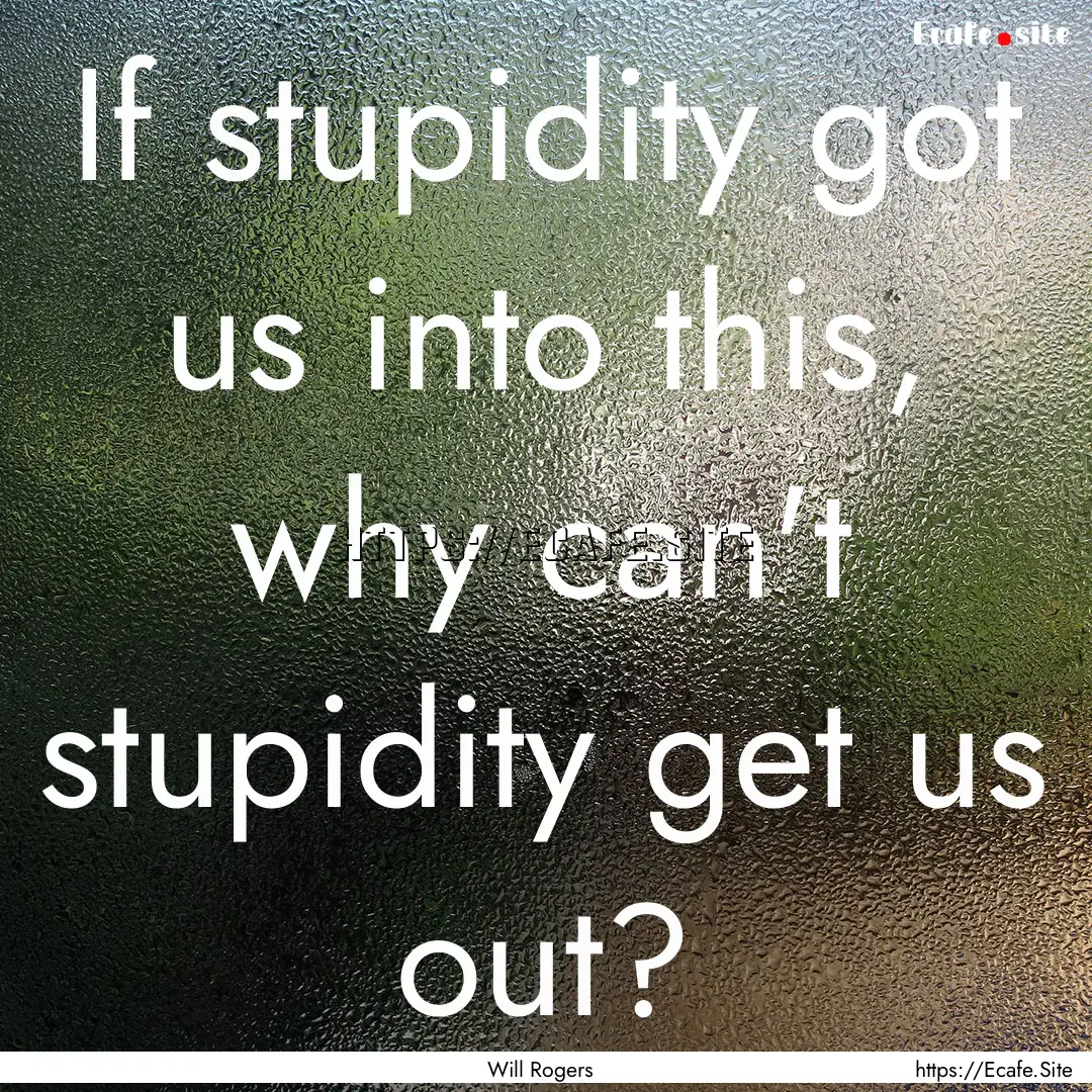 If stupidity got us into this, why can't.... : Quote by Will Rogers