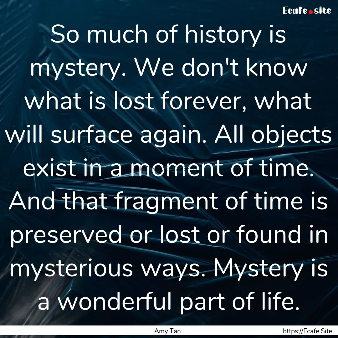 So much of history is mystery. We don't know.... : Quote by Amy Tan