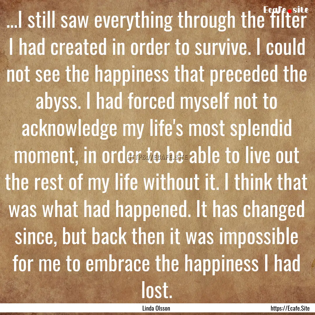 ...I still saw everything through the filter.... : Quote by Linda Olsson