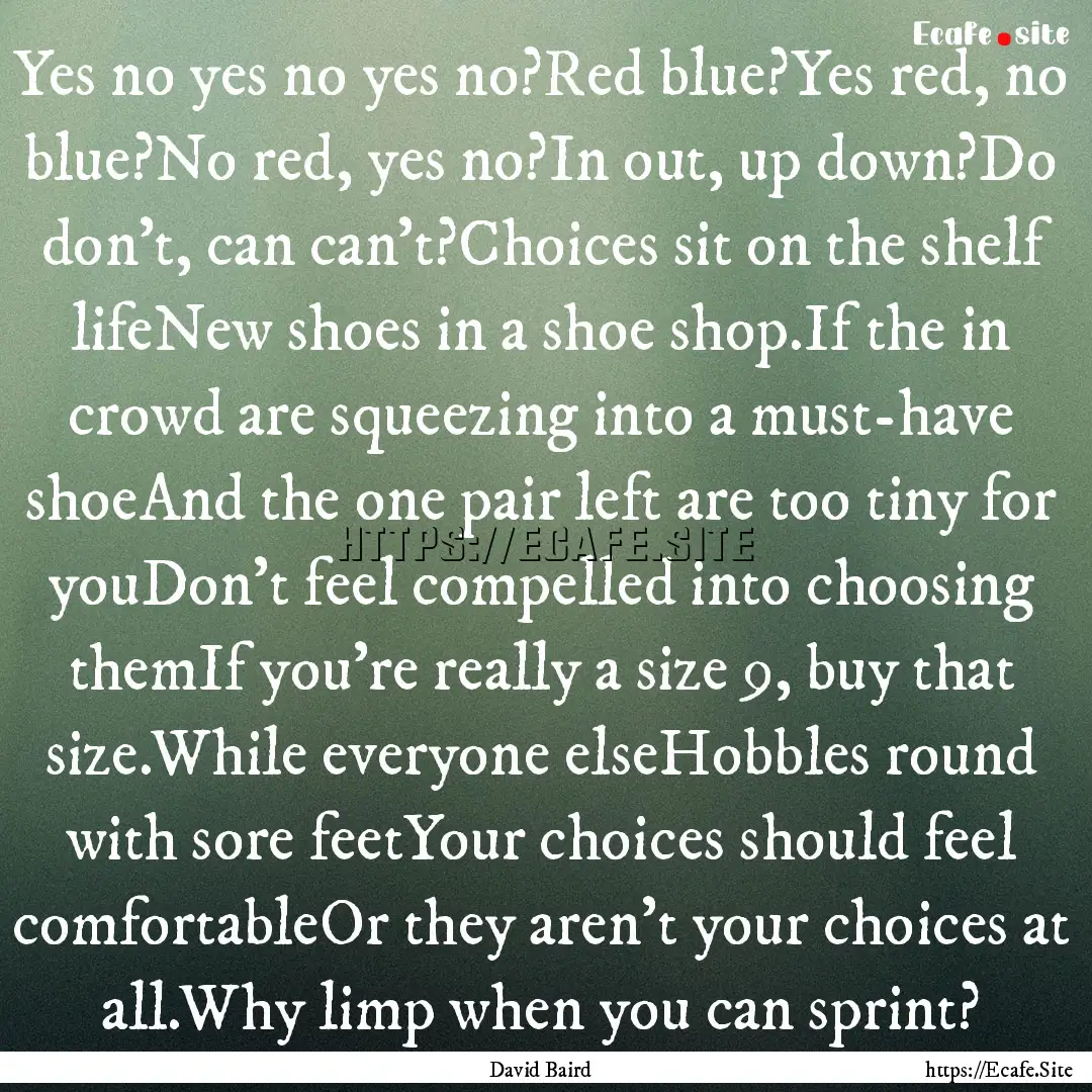 Yes no yes no yes no?Red blue?Yes red, no.... : Quote by David Baird