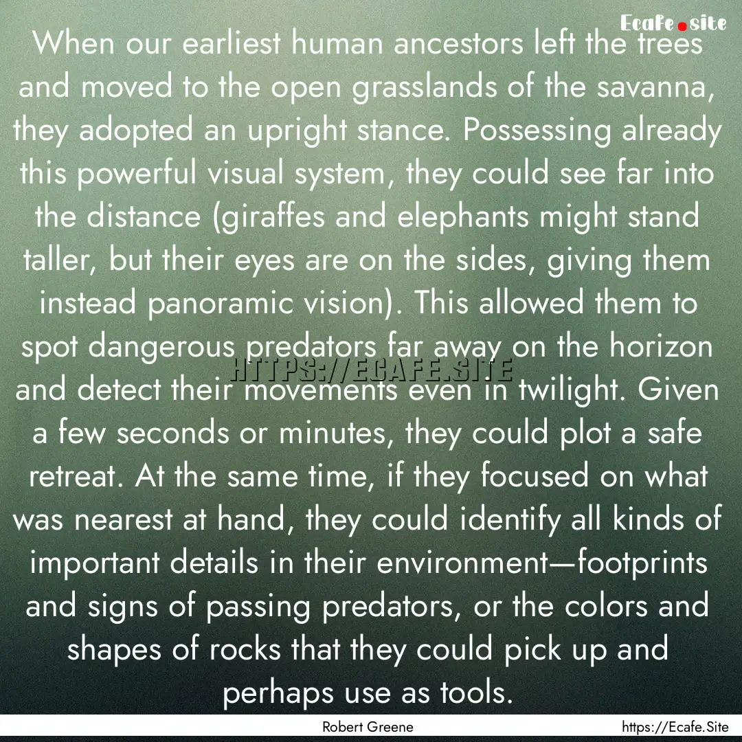 When our earliest human ancestors left the.... : Quote by Robert Greene