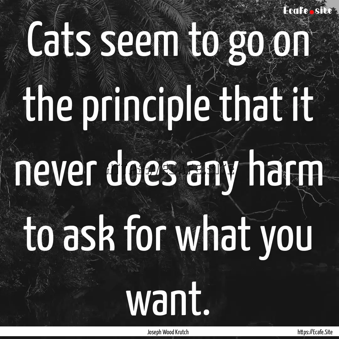 Cats seem to go on the principle that it.... : Quote by Joseph Wood Krutch