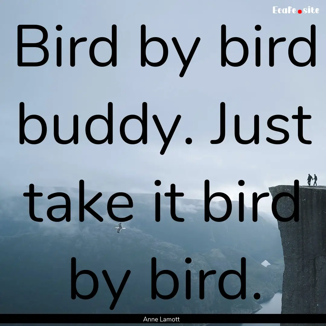 Bird by bird buddy. Just take it bird by.... : Quote by Anne Lamott