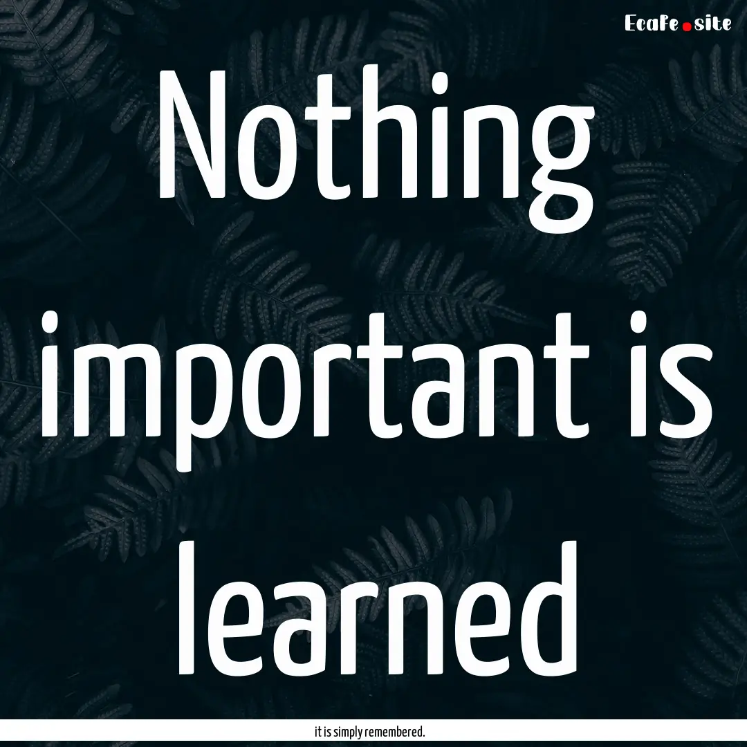 Nothing important is learned : Quote by it is simply remembered.