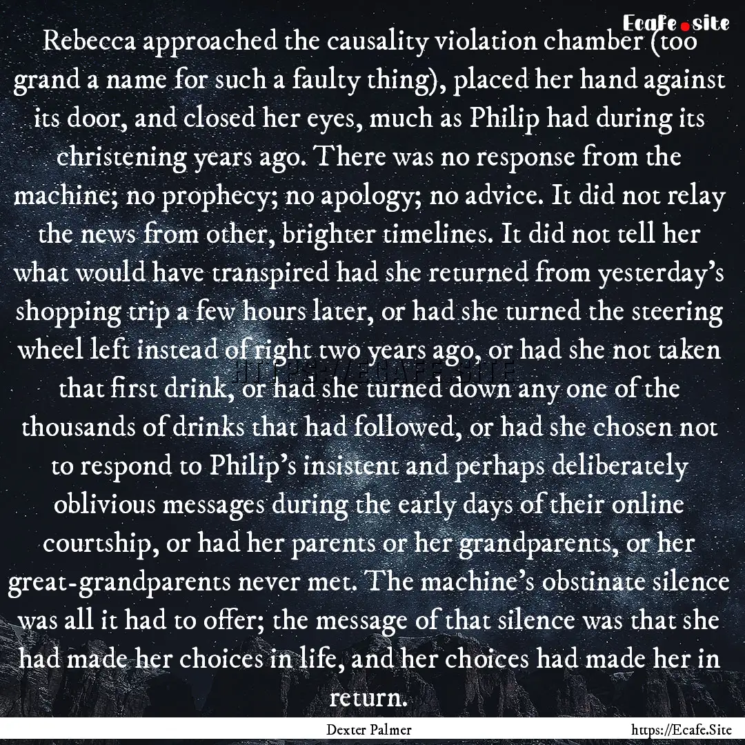 Rebecca approached the causality violation.... : Quote by Dexter Palmer