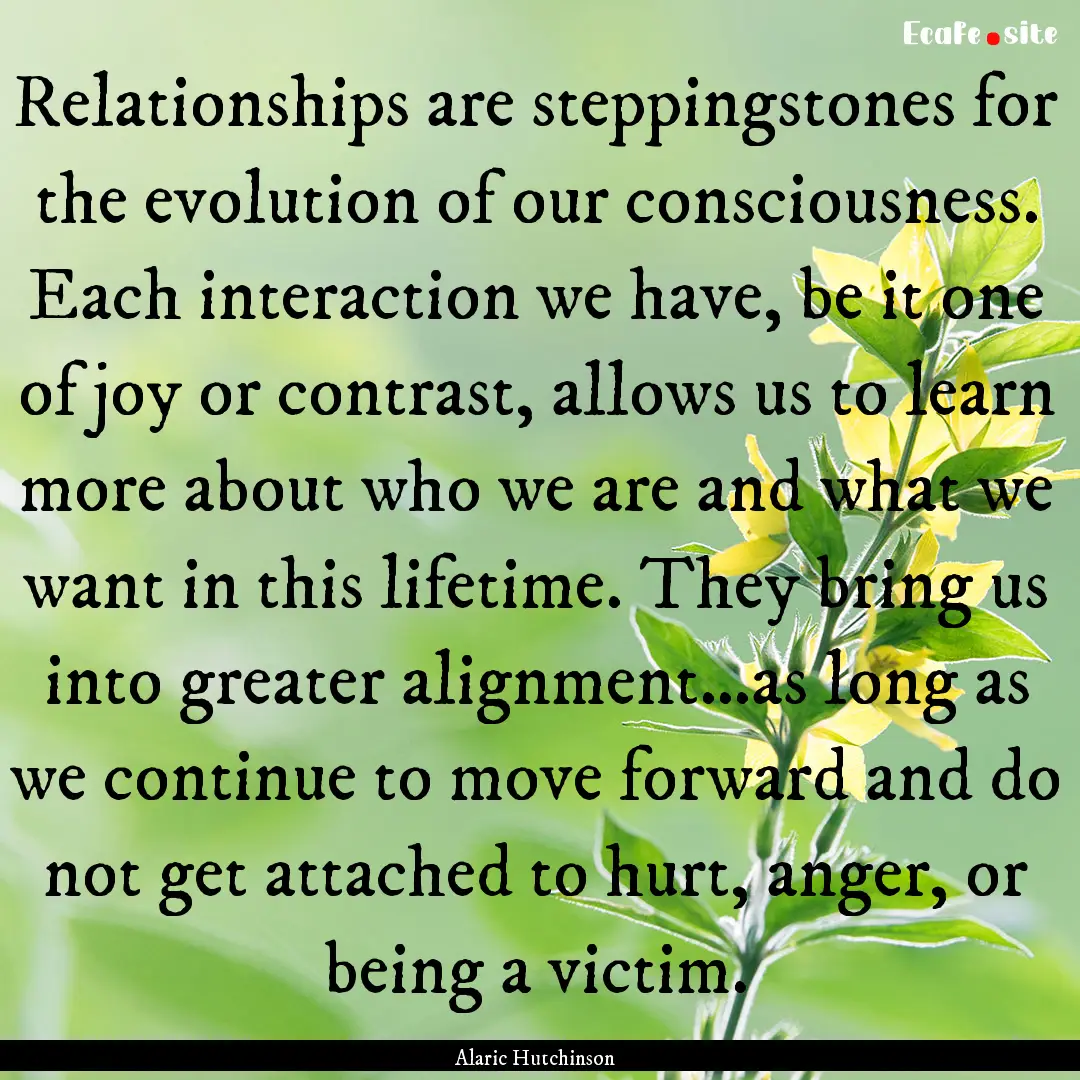 Relationships are steppingstones for the.... : Quote by Alaric Hutchinson