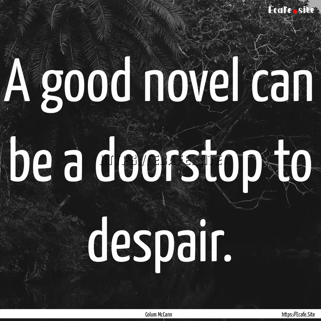 A good novel can be a doorstop to despair..... : Quote by Colum McCann