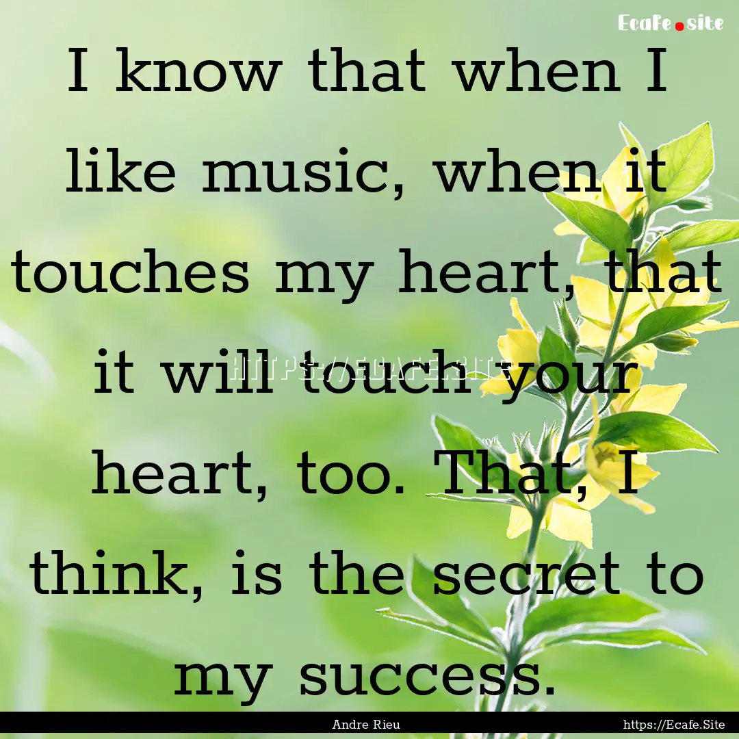 I know that when I like music, when it touches.... : Quote by Andre Rieu