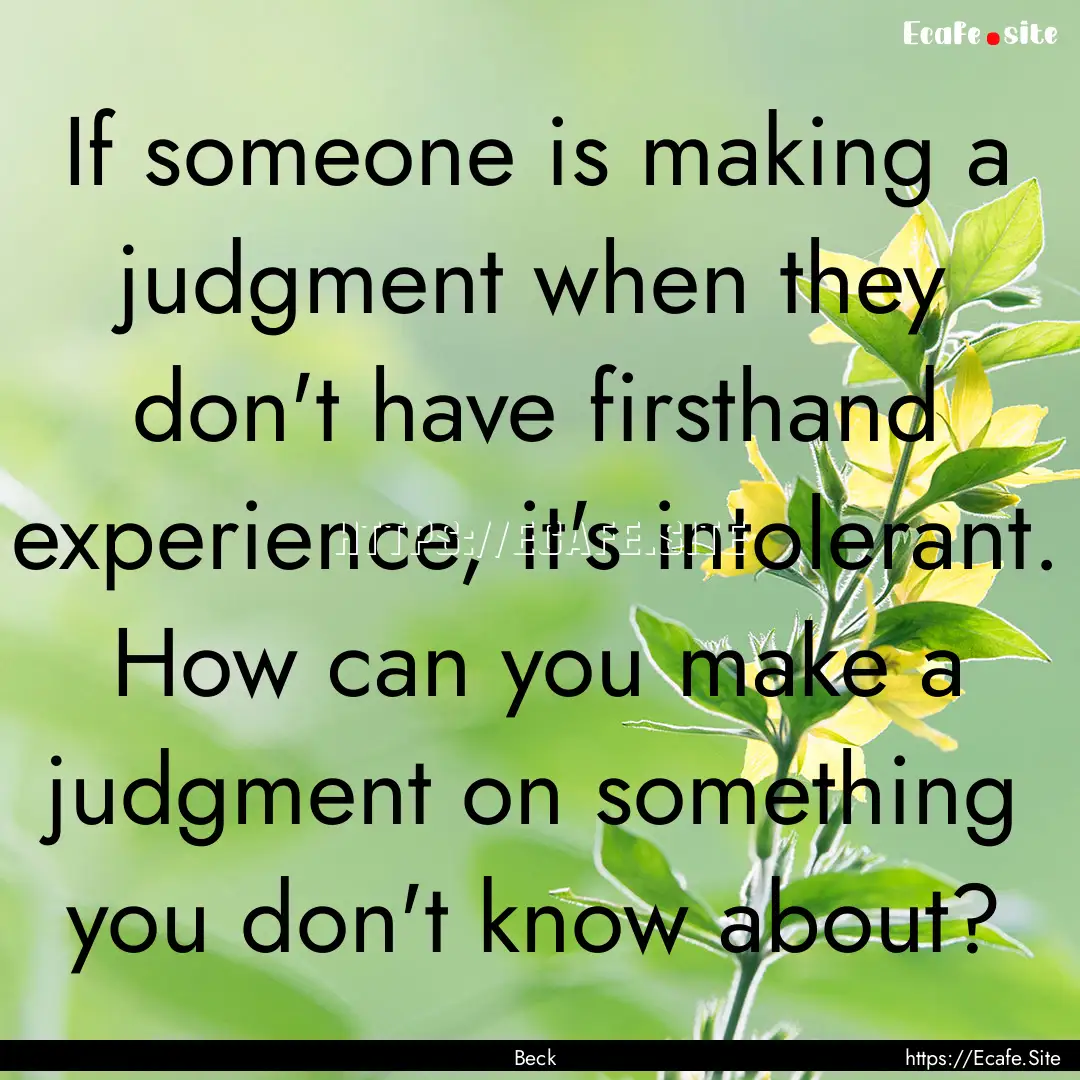 If someone is making a judgment when they.... : Quote by Beck