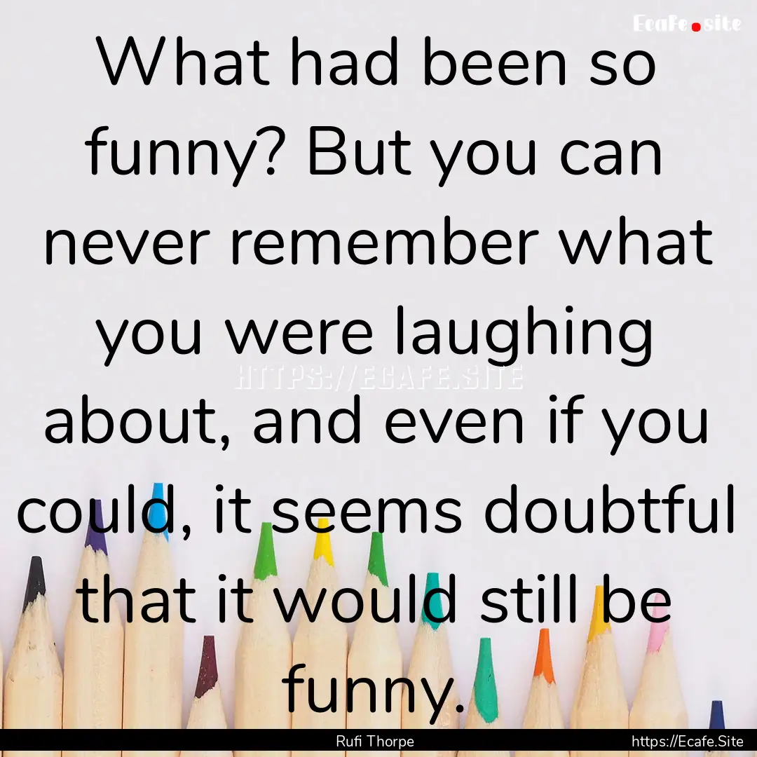 What had been so funny? But you can never.... : Quote by Rufi Thorpe