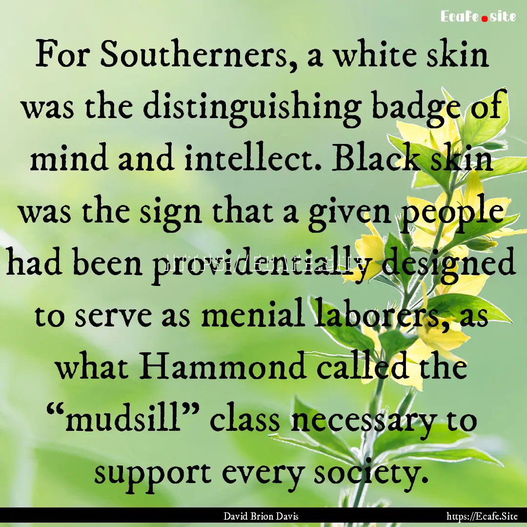 For Southerners, a white skin was the distinguishing.... : Quote by David Brion Davis