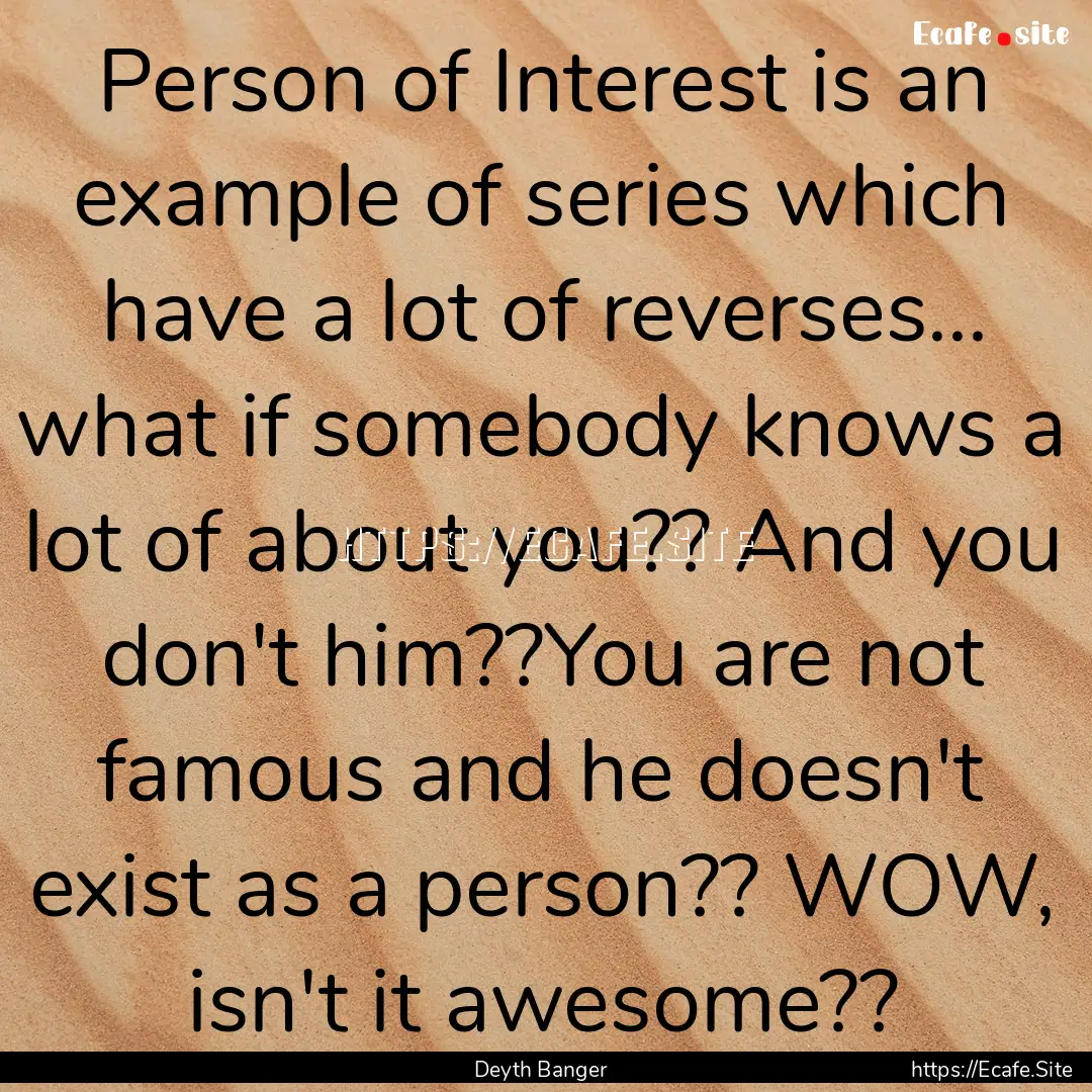 Person of Interest is an example of series.... : Quote by Deyth Banger