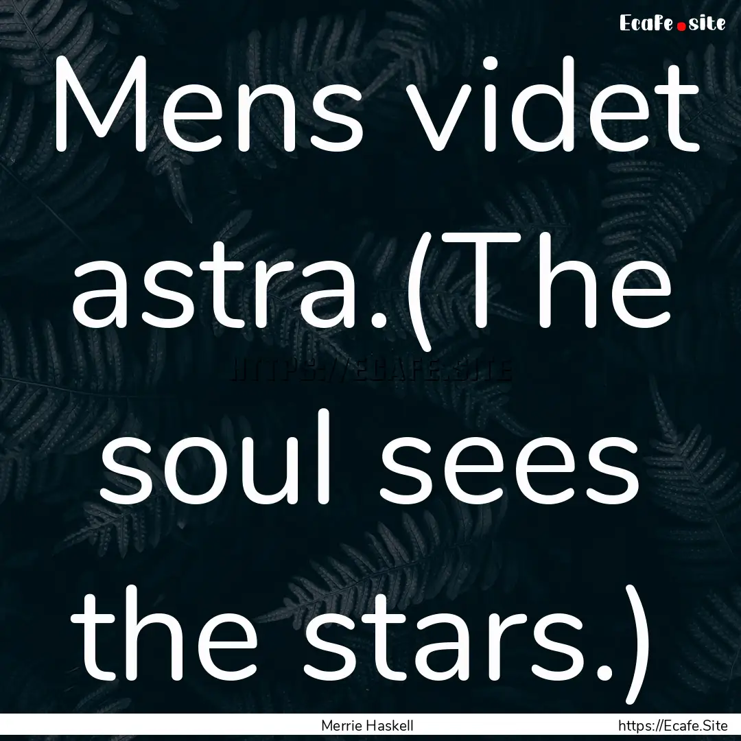 Mens videt astra.(The soul sees the stars.).... : Quote by Merrie Haskell