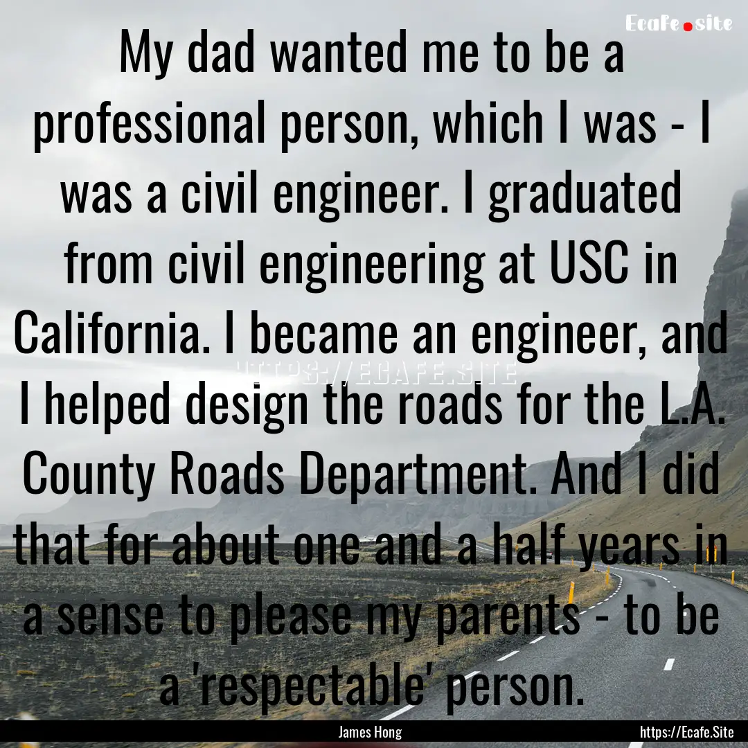 My dad wanted me to be a professional person,.... : Quote by James Hong