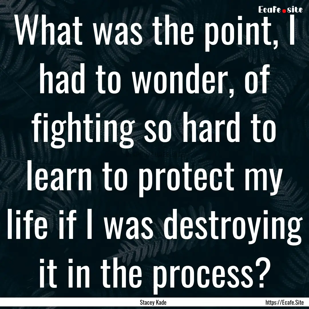 What was the point, I had to wonder, of fighting.... : Quote by Stacey Kade