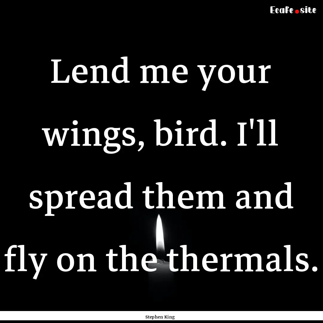 Lend me your wings, bird. I'll spread them.... : Quote by Stephen King