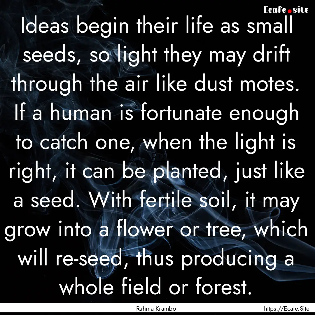 Ideas begin their life as small seeds, so.... : Quote by Rahma Krambo